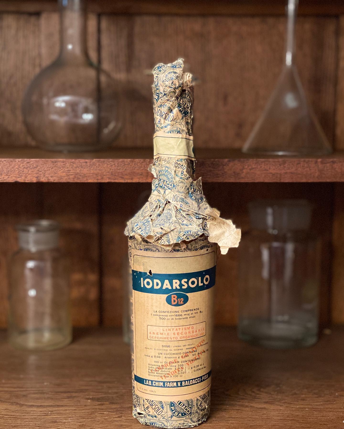 11a. Iodarsolo, Società Laboratori Baldacci del Dott. Valentino Baldacci, Pisa, prima metà 1900, bottiglia con etichetta