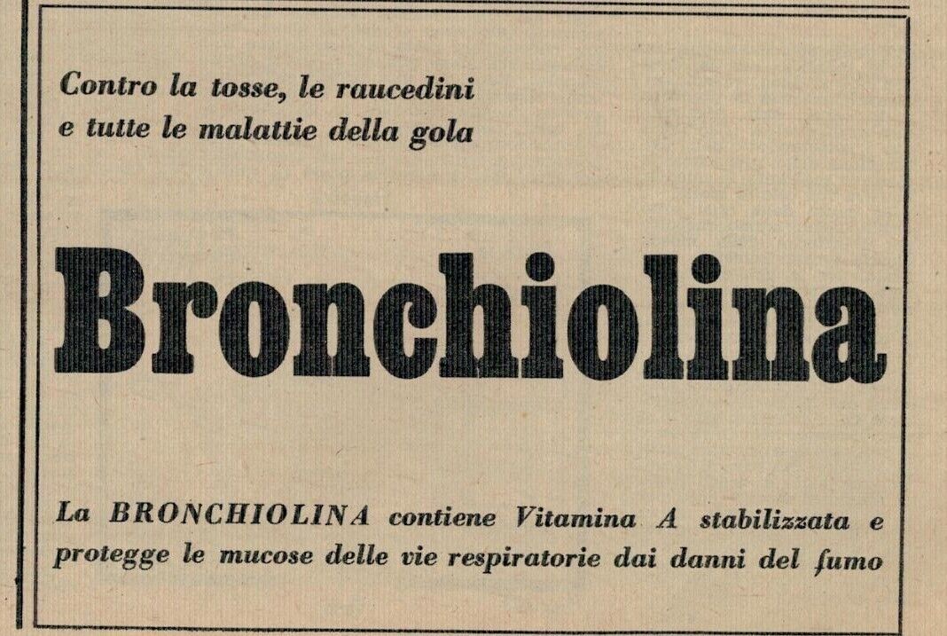 1a. Bronchiolina, Istituto Farmacoterapico Italiano, Roma, affezioni respiratorie, pubblicità anni '40