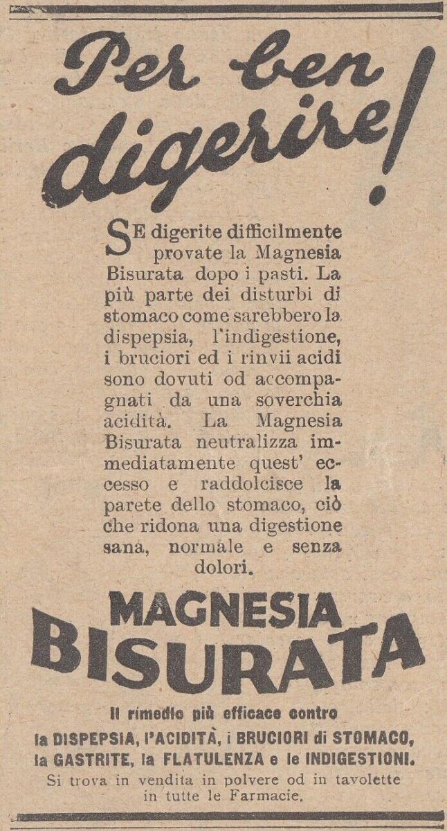 2b. Magnesia bisurata, Società Italo Britannica L. Manetti, H. Roberts, Firenze, digestivo, 1933