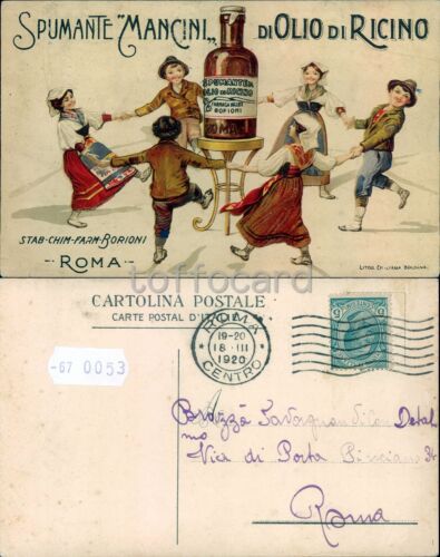 2b. Olio-ricino, Pubblicità Farmaceutica borioni su cartolina 1920