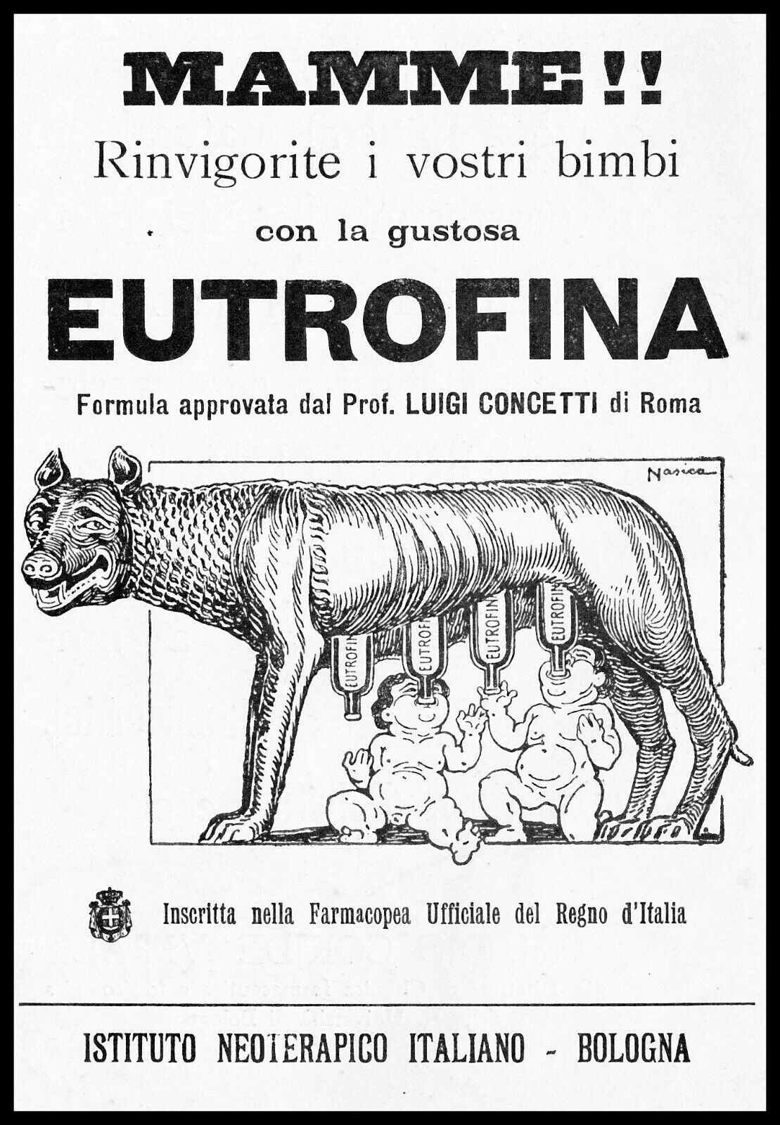 9d. Eutrofina, Istituto neoterapico italiano Bologna, pubblicità